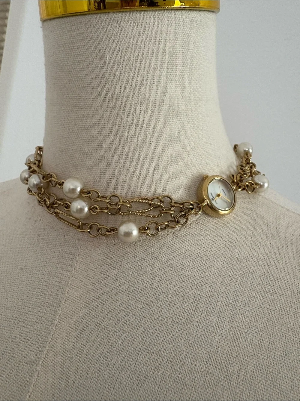 Y2K Gold Multi Layer Faux Pearl Chain Choker Necklace Coquette